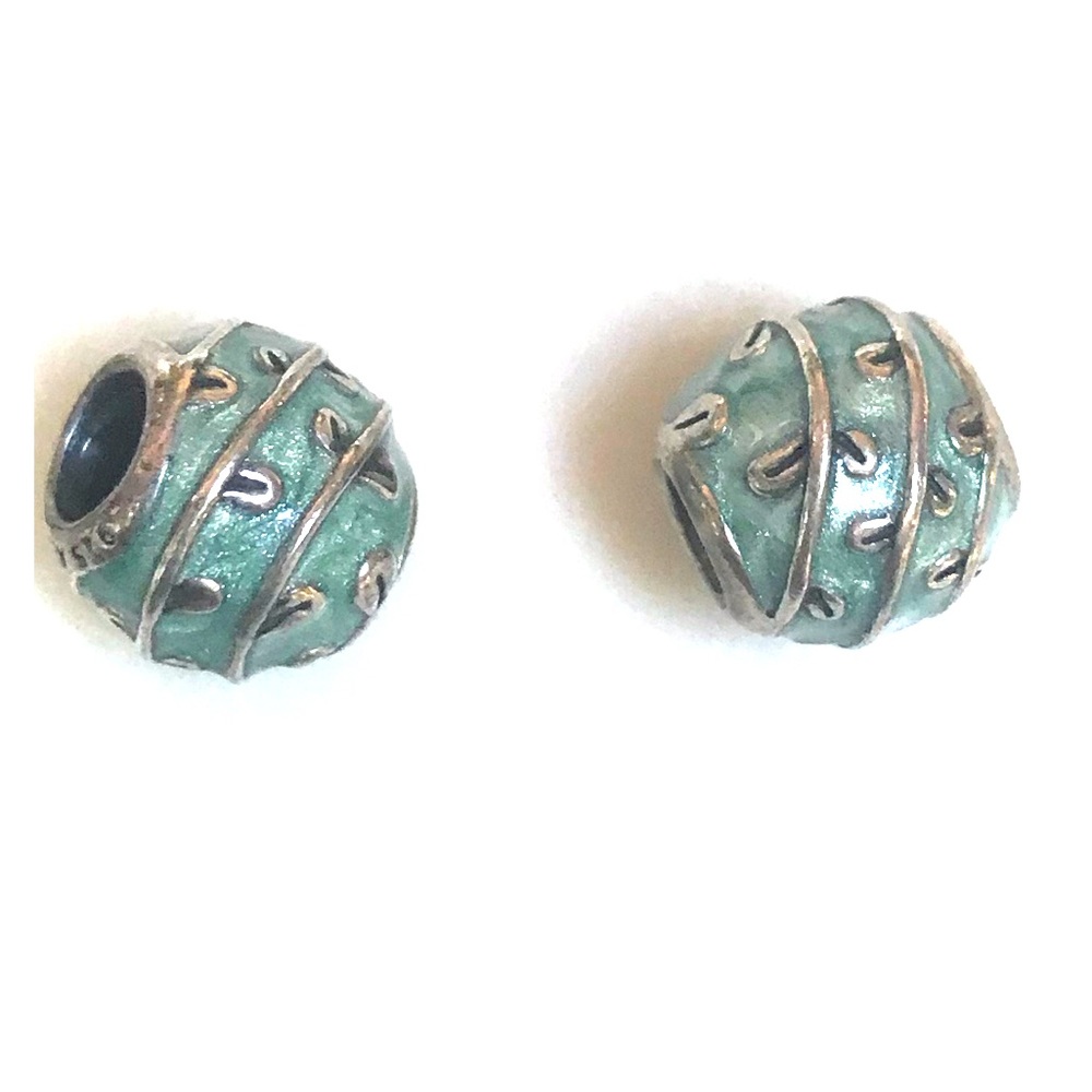 Pandora EUC teal green enamel sterling silver bead